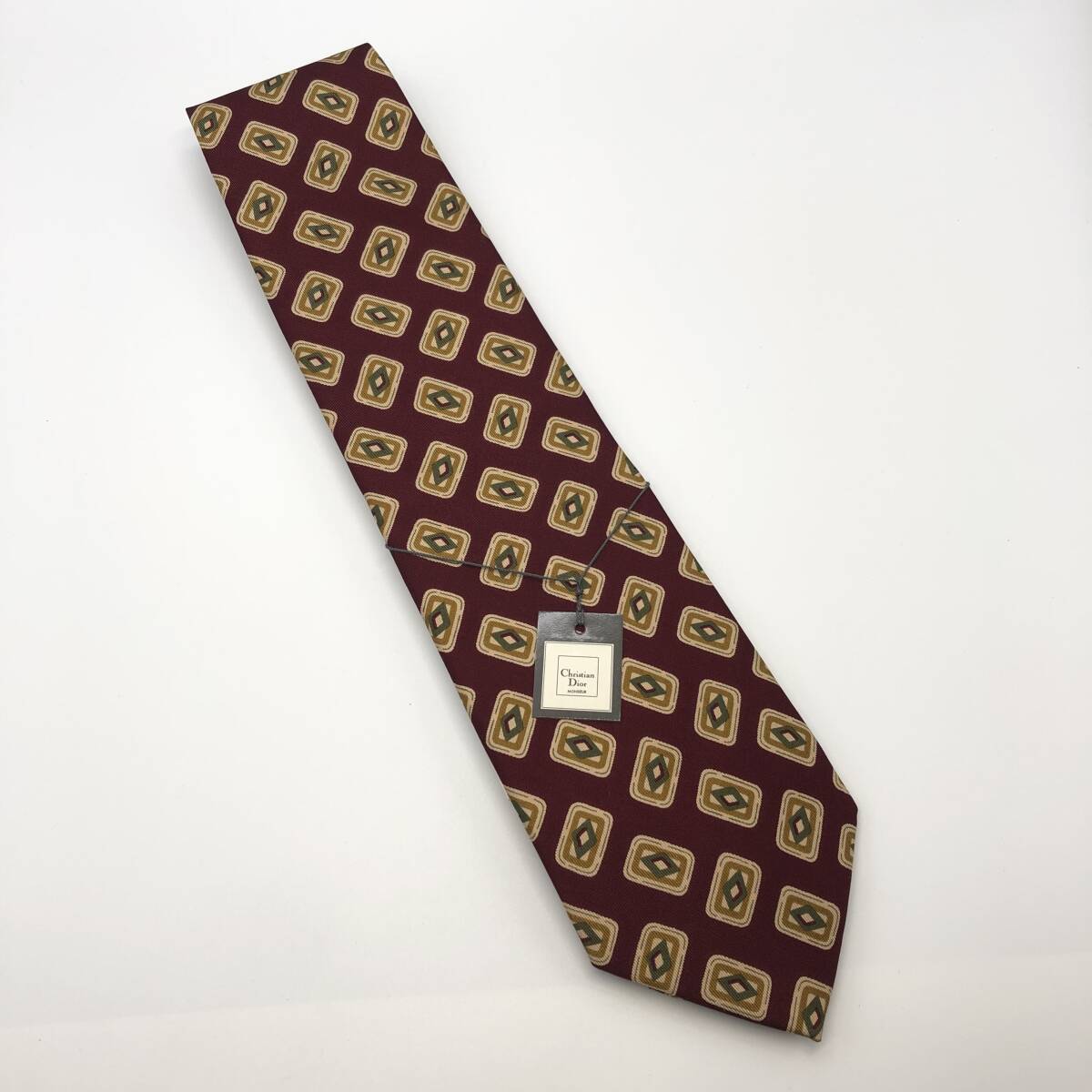 【未使用品】Christian Dior MONSIEUR ネクタイ メンズ 総柄 スクエア レッド系 赤 紳士 フォーマル 絹拍卖