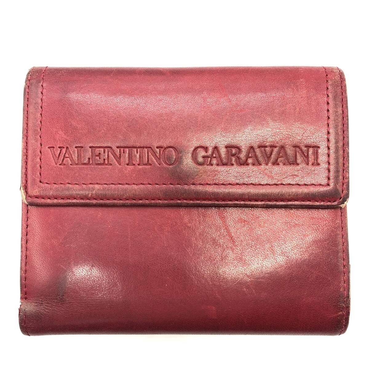 【VALENTINO GARAVANI】折りたたみ財布 がま口 財布 レッド系 赤 レディース レザー拍卖