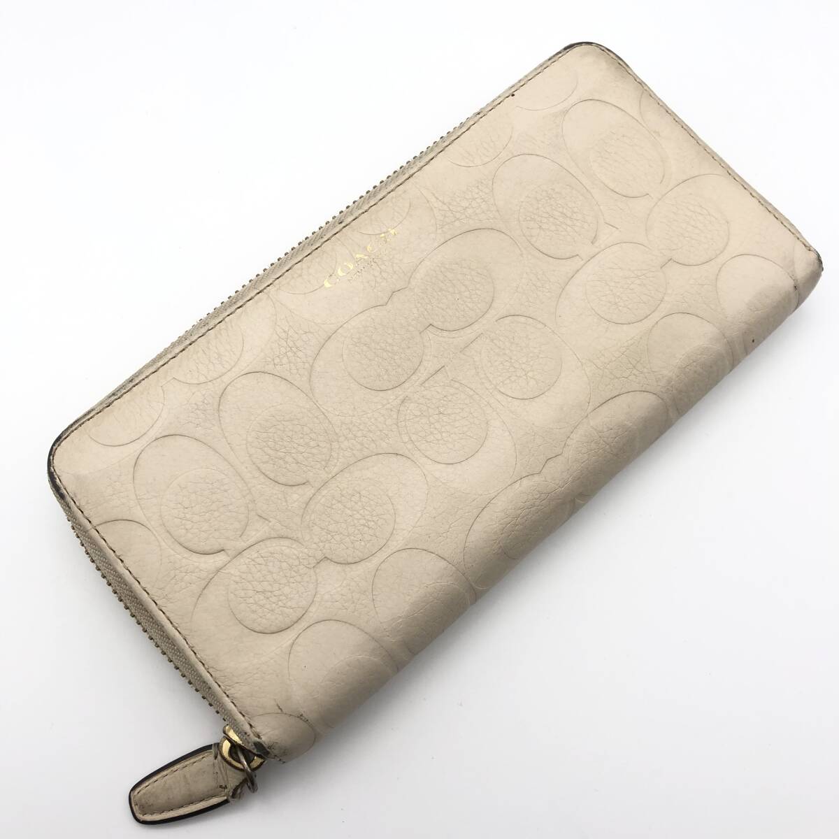 【COACH】長財布 コーチ 小銭入れ ベージュ ホワイト シグネチャー 小銭入れ レディース拍卖