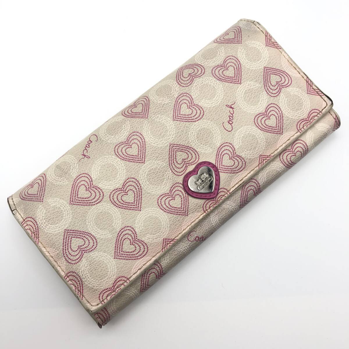【COACH】コーチ 長財布 ハート ホワイト ピンク 小銭入れ レディース レザー かわいい拍卖