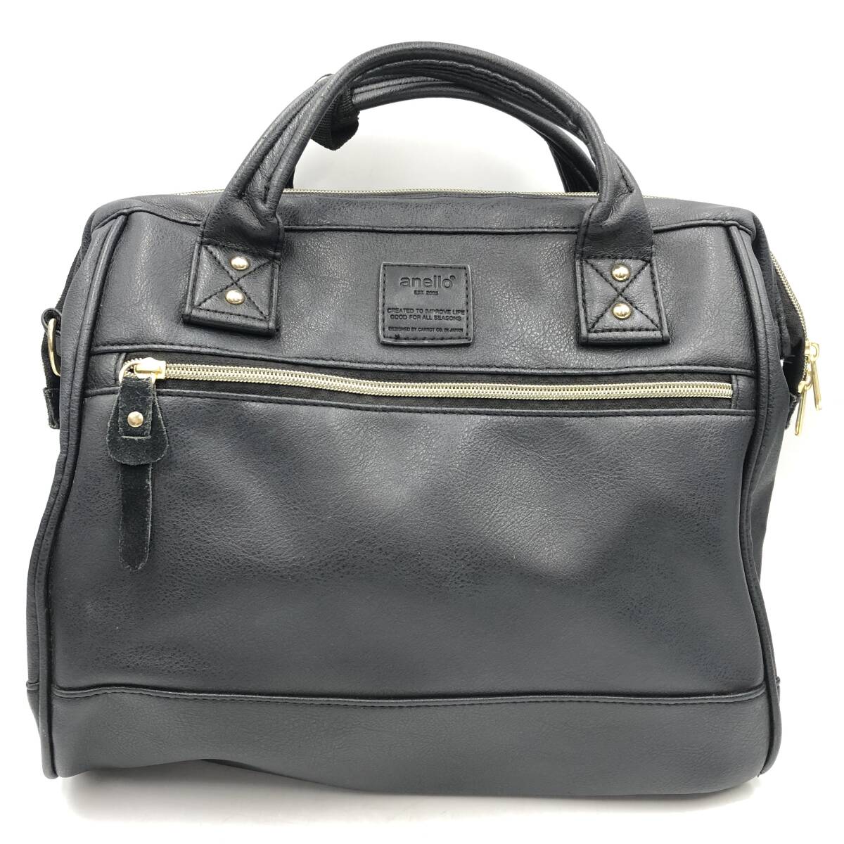 【anello】ハンドババッグ ブラック がま口 口金 黒 レザー レディース 鞄 アネロ拍卖