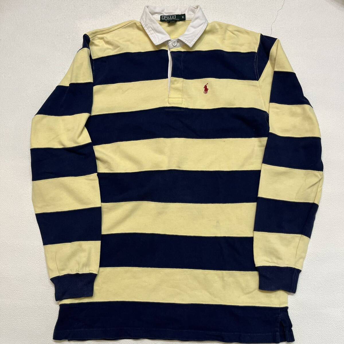 h418 90 年代 Ralph Lauren ボーダー ラガー シャツ イエロー XL ビッグ 黄 ラルフローレン 90s vintage ビンテージ拍卖