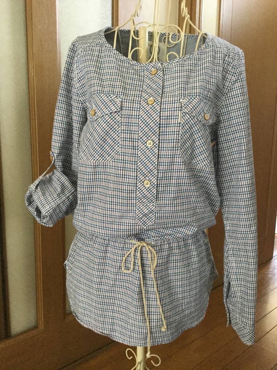 美品AIGLEエーグル女性用長袖チェックシャツS チュニック丈拍卖
