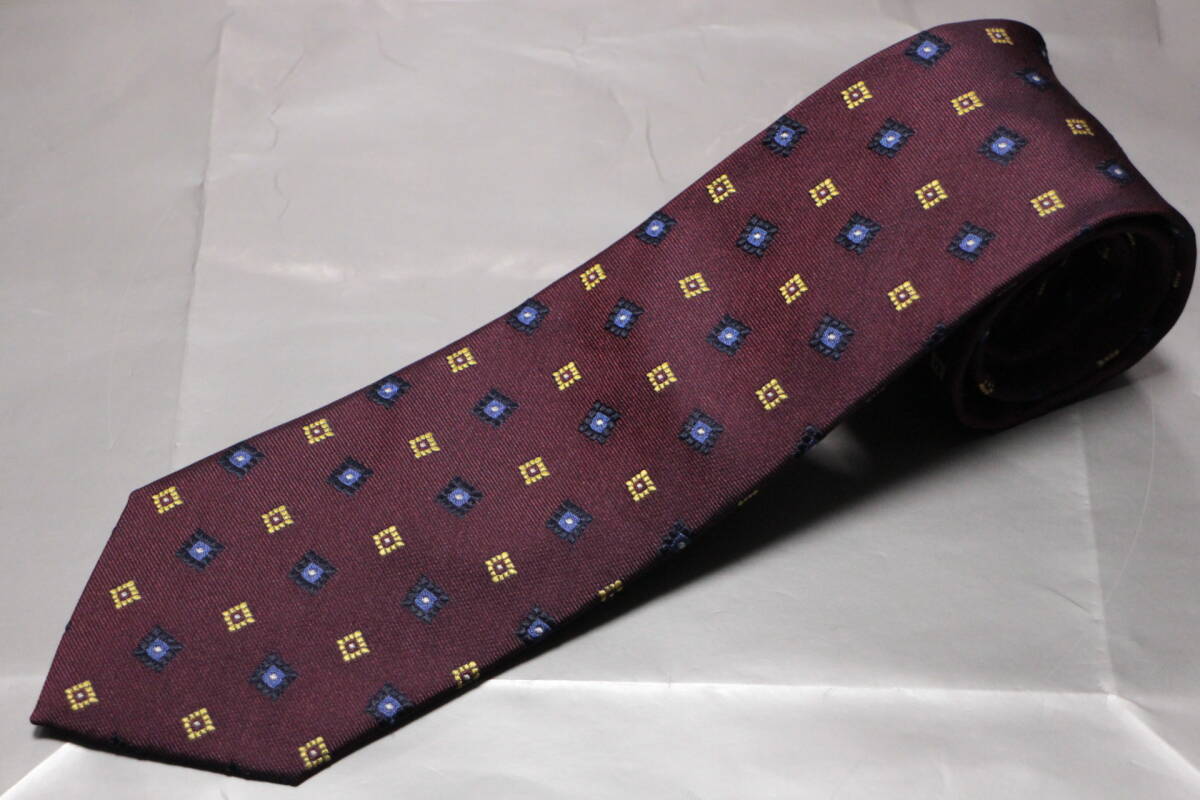 フランコバッシ*エディフィス新品ネクタイ超艶プラムパープル*ゴールド*ブルー*シルバージャガード小紋色気満点フルハンドメイド拍卖