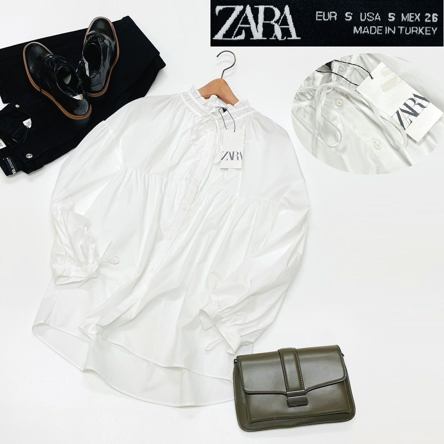 /S/ ZARA ホワイト オーバーサイズポプリン長袖シャツ レディースタグ カジュアルトップス通勤 大人可愛い白 羽織りデイリー ザラ拍卖