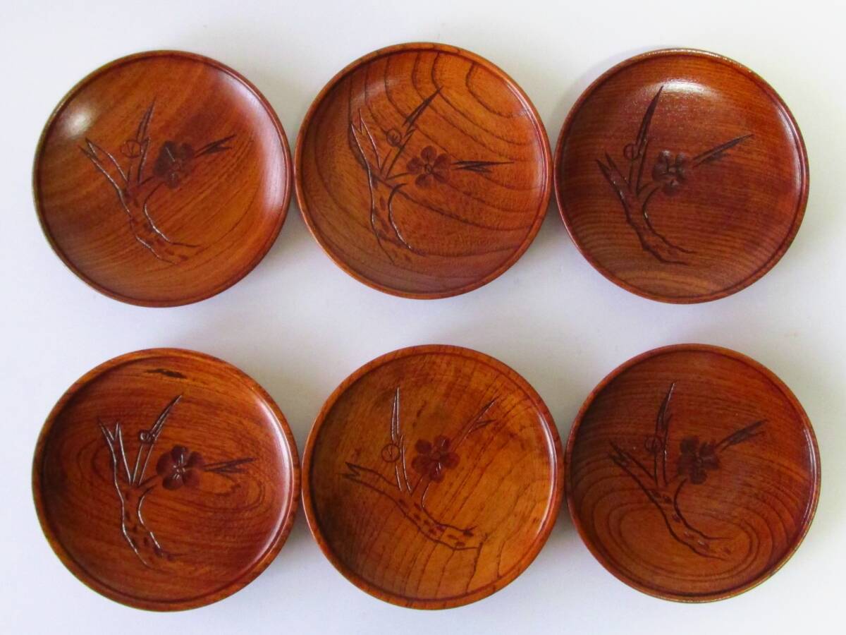 ○清雅○ 烏城彫 銘々皿 6点セット 梅の絵柄 岡山県の伝統工芸品拍卖