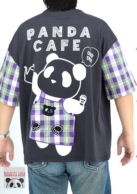 パンダカフェ半袖Tシャツ◆PANDIESTA JAPAN チャコールMサイズ 554470 パンディエスタジャパン ぬいぐるみ ユニセックス拍卖