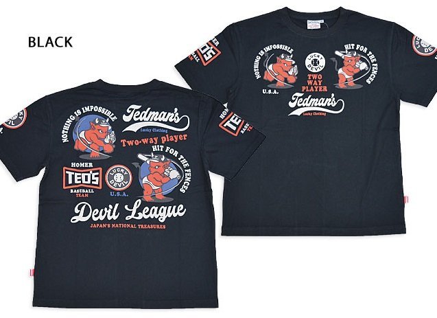 BASEBALL半袖Tシャツ◆TEDMAN/テッドマン ブラックSサイズ(サイズ38)TDSS-563 エフ商会 アメカジ efu 赤鬼 野球拍卖