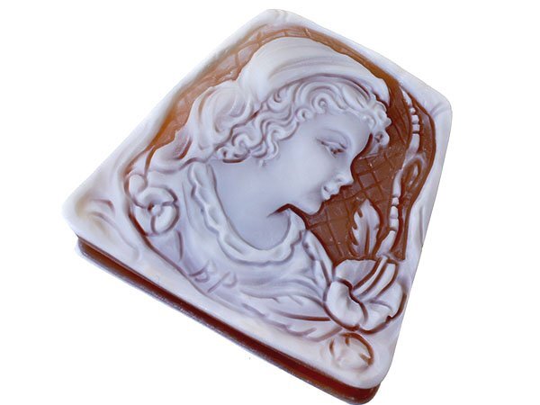 【ジュエリー極】作家品 サイン刻印有 貴婦人と花の彫刻 高級シェルカメオルース 46.3mm×42mm t3923i【送料無料】拍卖