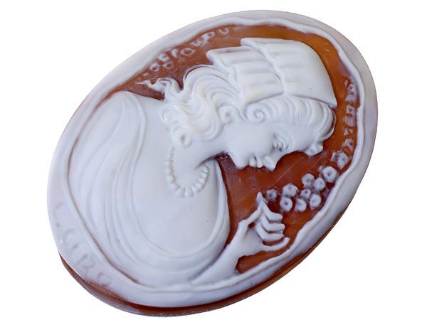 【ジュエリー極】作家品 サイン刻印有 美しい女性の彫刻 高級シェルカメオルース 55.7mm×41mm t3911i【送料無料】拍卖