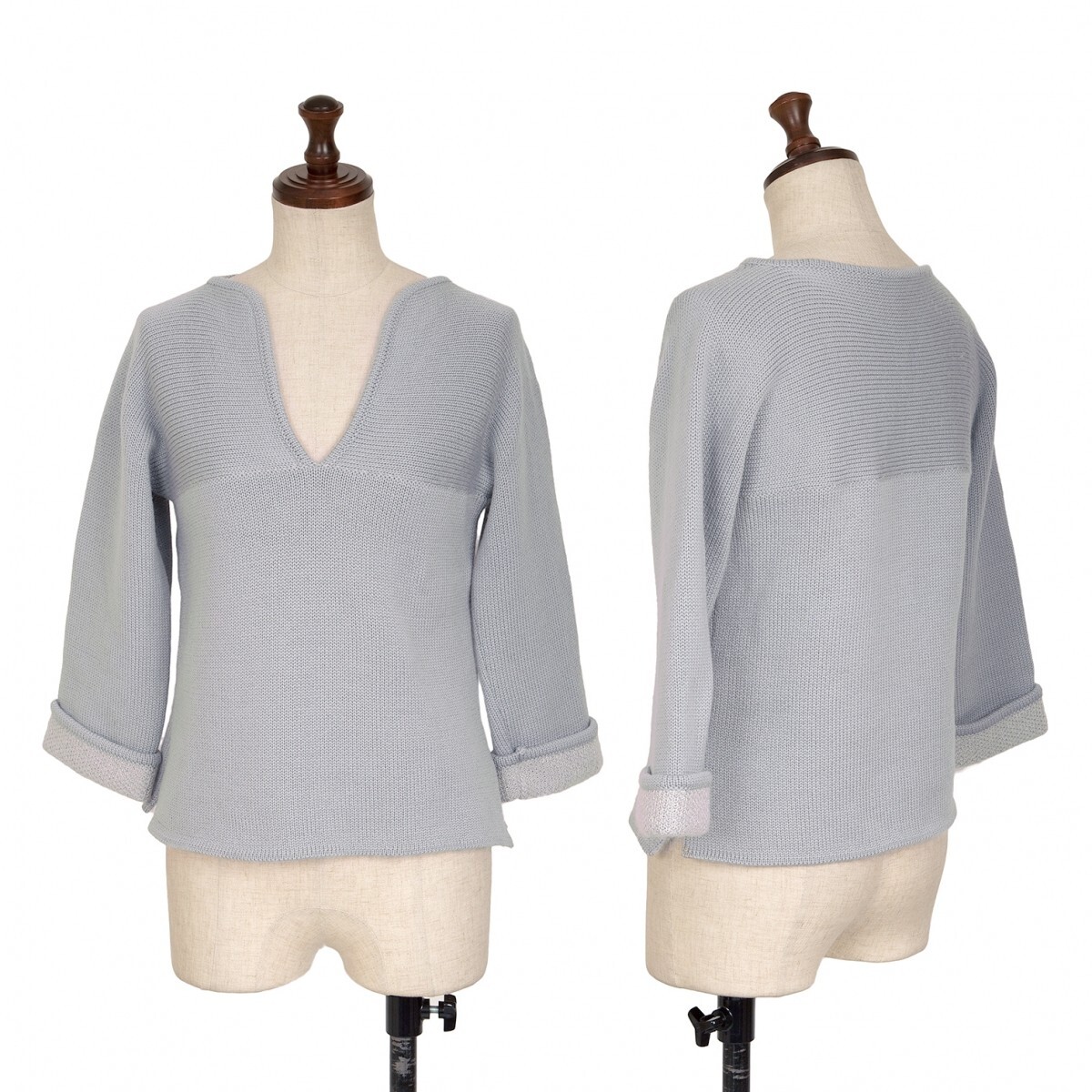 エンポリオアルマーニEMPORIO ARMANI ウールモヘヤ混スキッパーニット 水色40拍卖