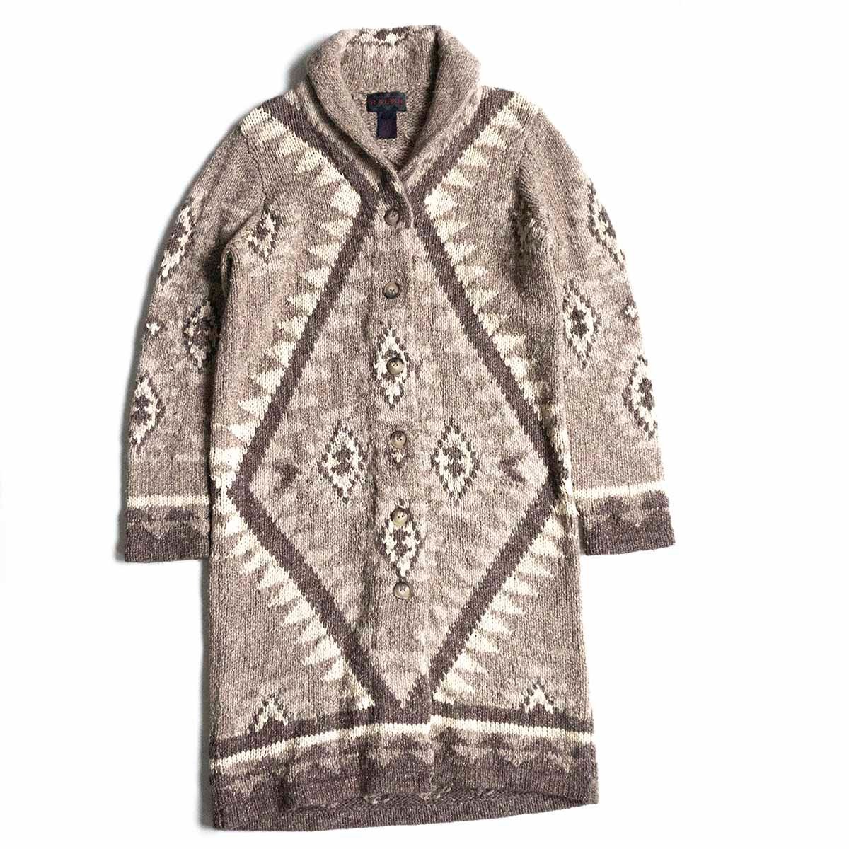 【希少】RALPH LAUREN 【ハンドニット ネイティブ ショールカラー ガウン】S カーディガン ニット ラルフローレン 2402009拍卖