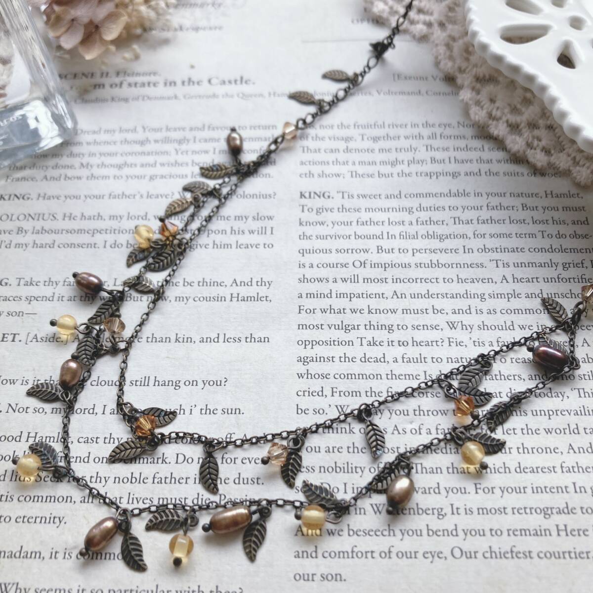 ヴィンテージ調ネックレス ロング ビジュー リーフ 葉っぱ 金古美 未使用品☆Vintage jewelry accessoriesk0241拍卖