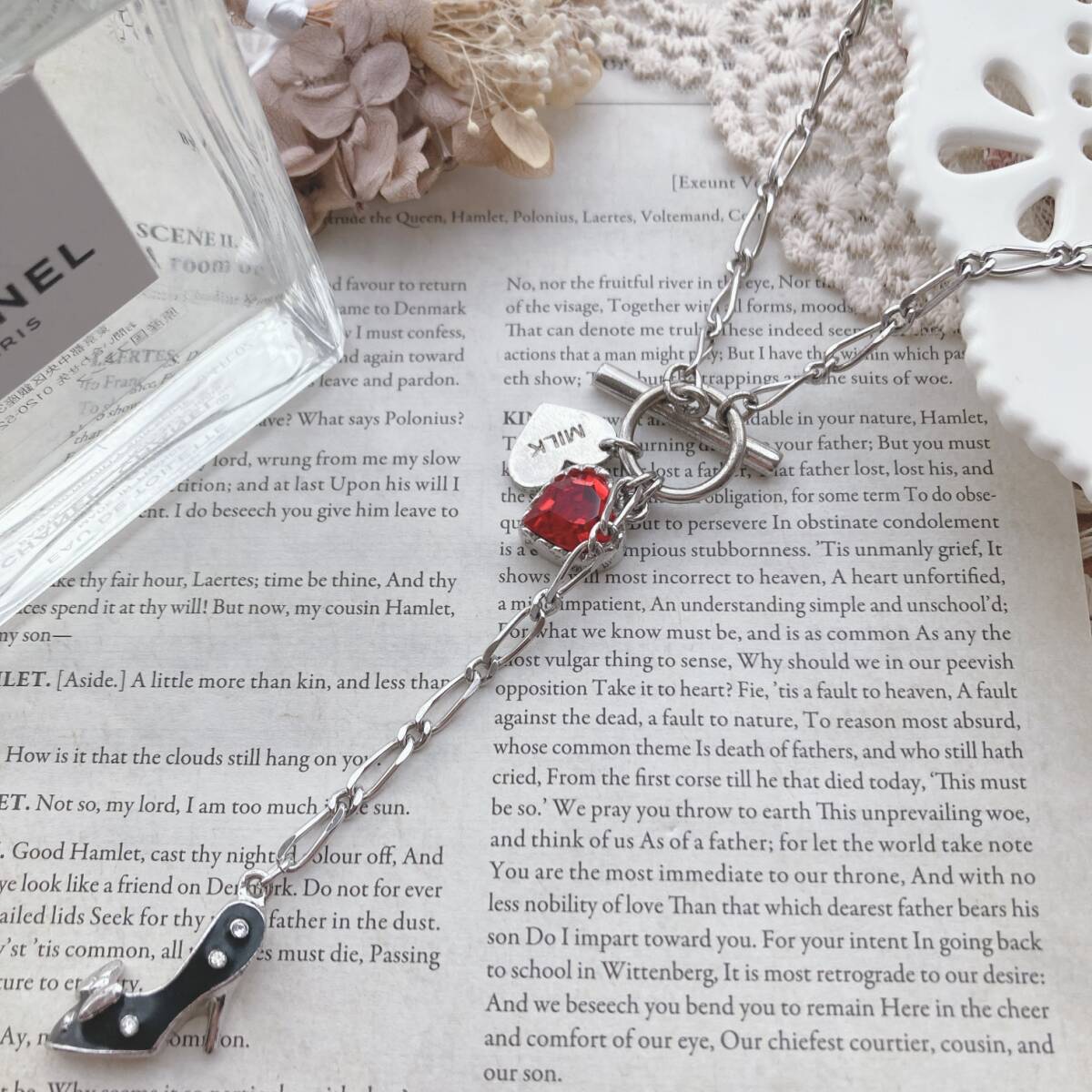 MILK ミルク シルバーネックレス OTバックル ハート ジュエル ヒール☆Vintage jewelry accessories k0257拍卖