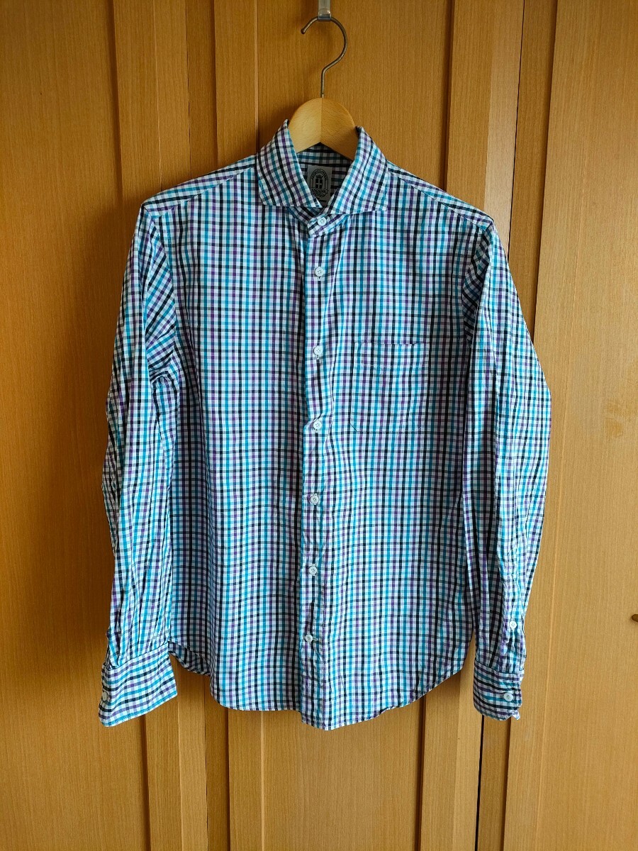 ザ・スーツカンパニー ホリゾンタルカラー チェック シャツ L THE SUIT COMPANY ANTONIO LAVERDA Horizontal Collar Check Shirts拍卖