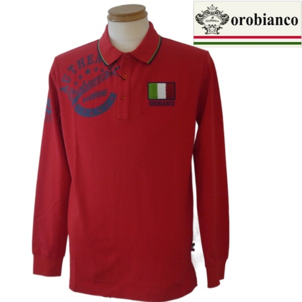 【SALE】オロビアンコ/orobianco プリント長袖ポロシャツ 50/LLサイズ 110-赤系拍卖