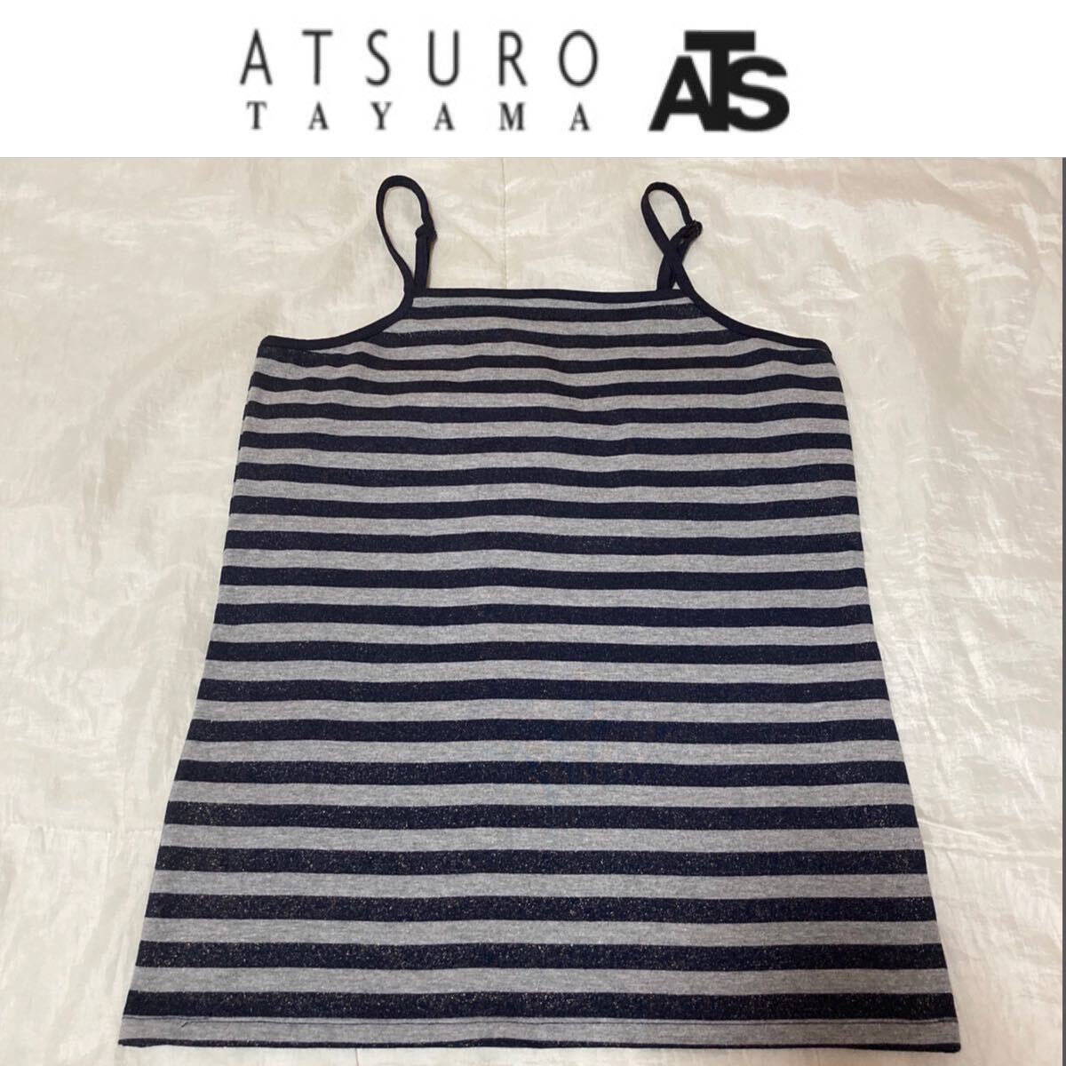 1回着新品同様☆ATSアツロウタヤマボーダーキャミソール38M 黒ブラックグレー拍卖
