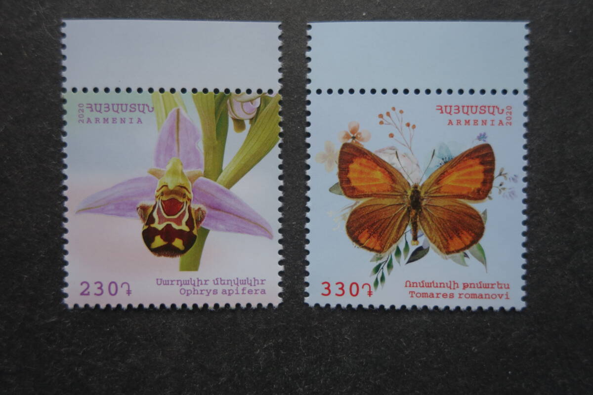 外国切手:アルメニア切手 「ランと蝶」2種完 未使用拍卖