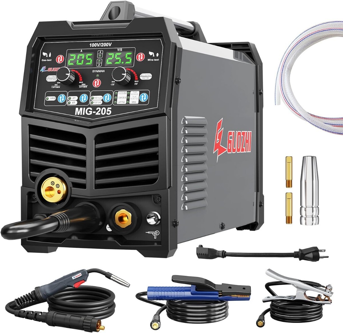 溶接機 半自動 100v 200V 兼用 205A アルミ溶接機 TIG溶接機 MMA/アーク溶接 ガス&ノンガス スプールガン溶接機 ワイヤー溶接 1台7役 拍卖