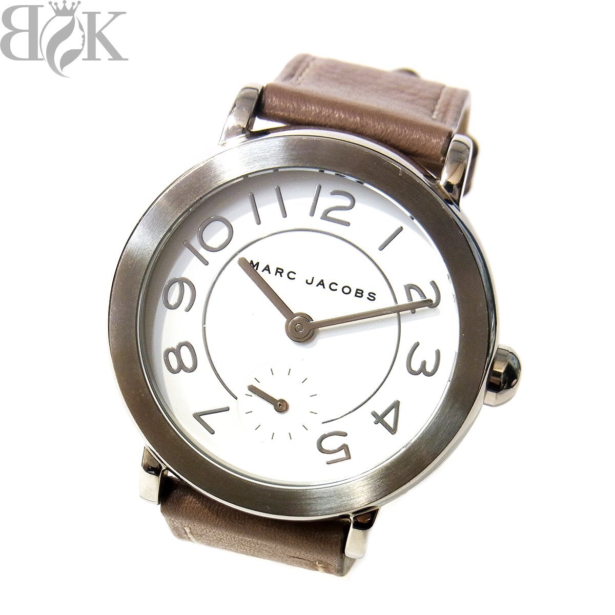美品 マークジェイコブス MJ1468 レディース 腕時計 クォーツ 白文字盤 モカ系 レザーベルト 動作品 MARC JACOBS 〓拍卖