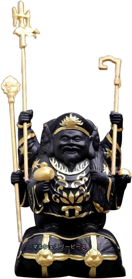 仏像 開運招福七福神 三面大黒天 (高さ6cm×巾4cm×奥行3.5cm) 商売繁盛 無病息災 福徳 福運 厄除け (アンチック仕上げ系)拍卖
