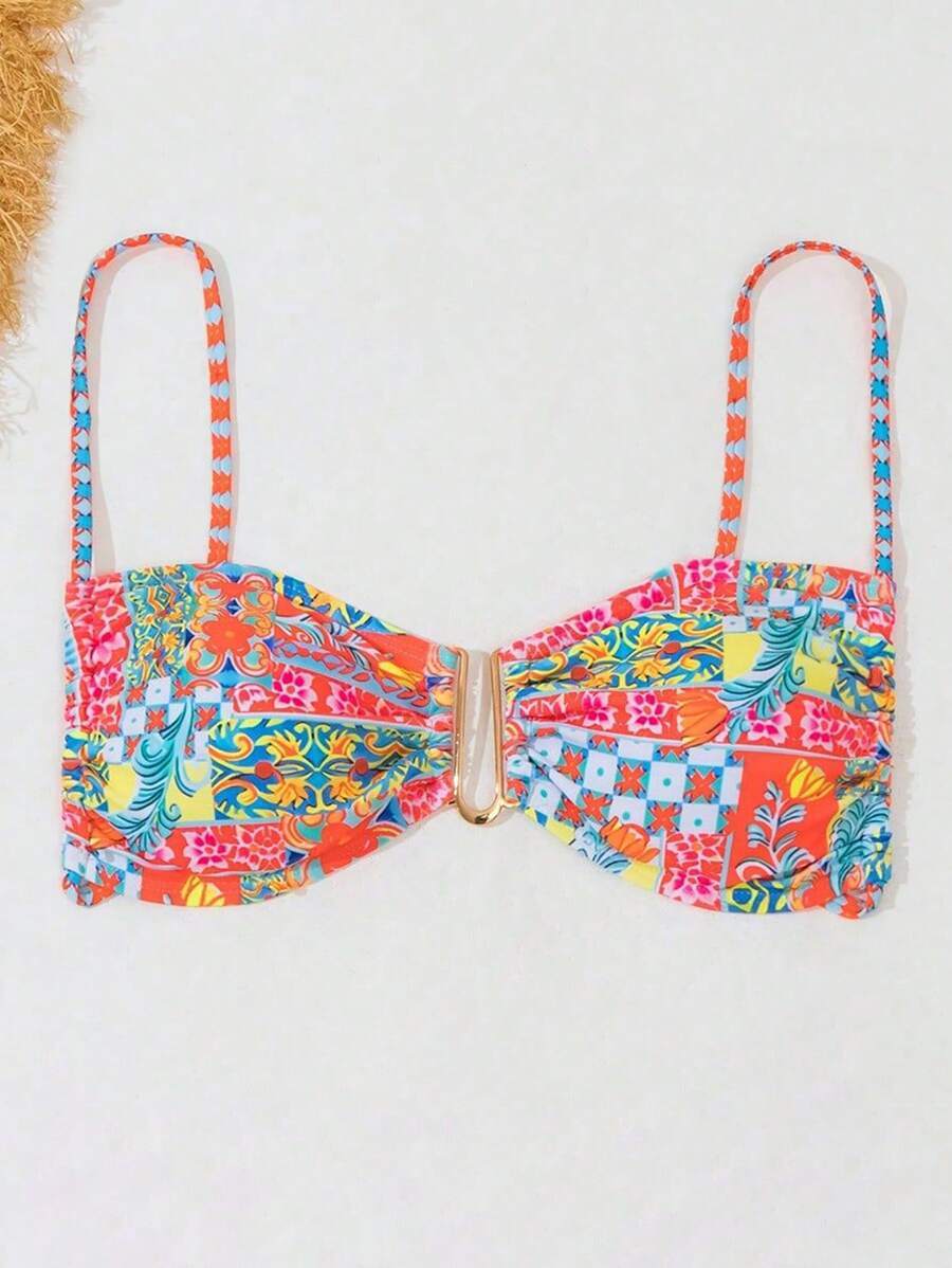 レディース 水着 トップス フローラル柄 スパゲッティストラップ ビキニトップ拍卖