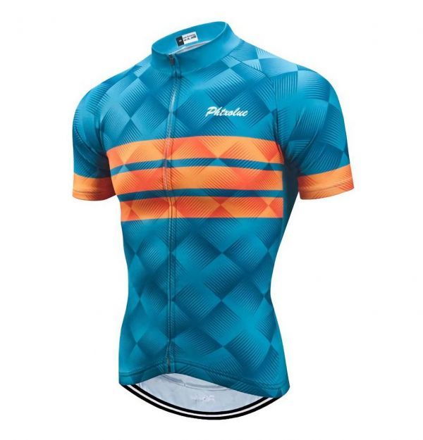 新品 サイクルジャージ Mサイズ No35 ブルー フルジップ 半袖 ウェア メンズ サイクリング スポーツ MTB ロードバイク拍卖