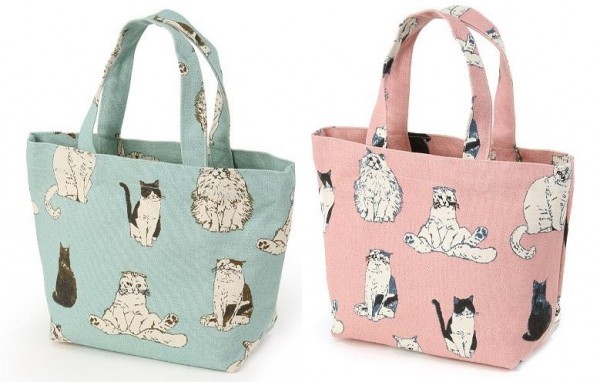 種類いっぱいネコ・猫いっぱいのキャンバス地トートバッグ(ランチトートバッグ)《プルー/ピンク》拍卖