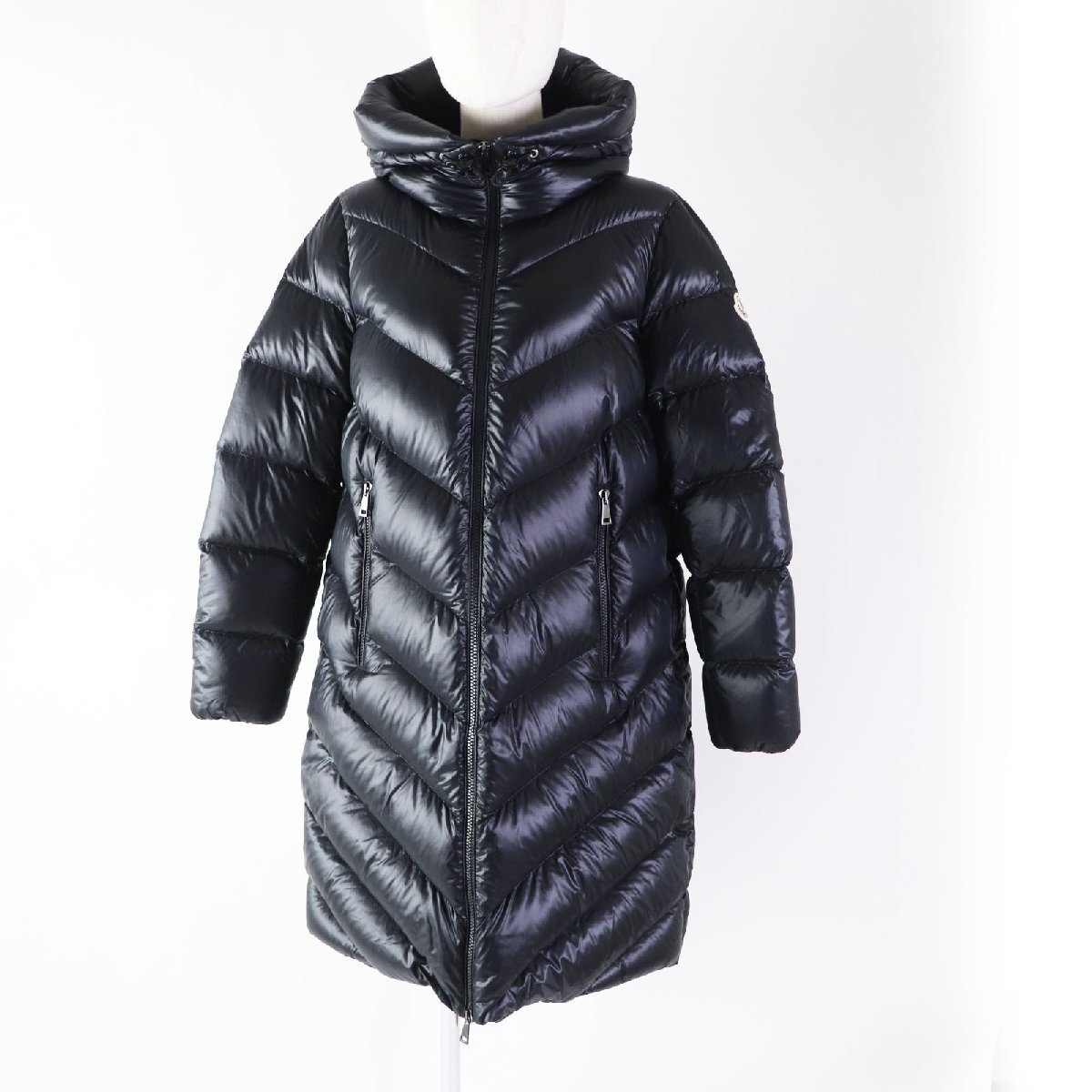 美品◎MONCLER モンクレール 2022年製 CAMBALES ロゴワッペン・フード付き ロングダウンコート ブラック 2 正規品 レディース拍卖