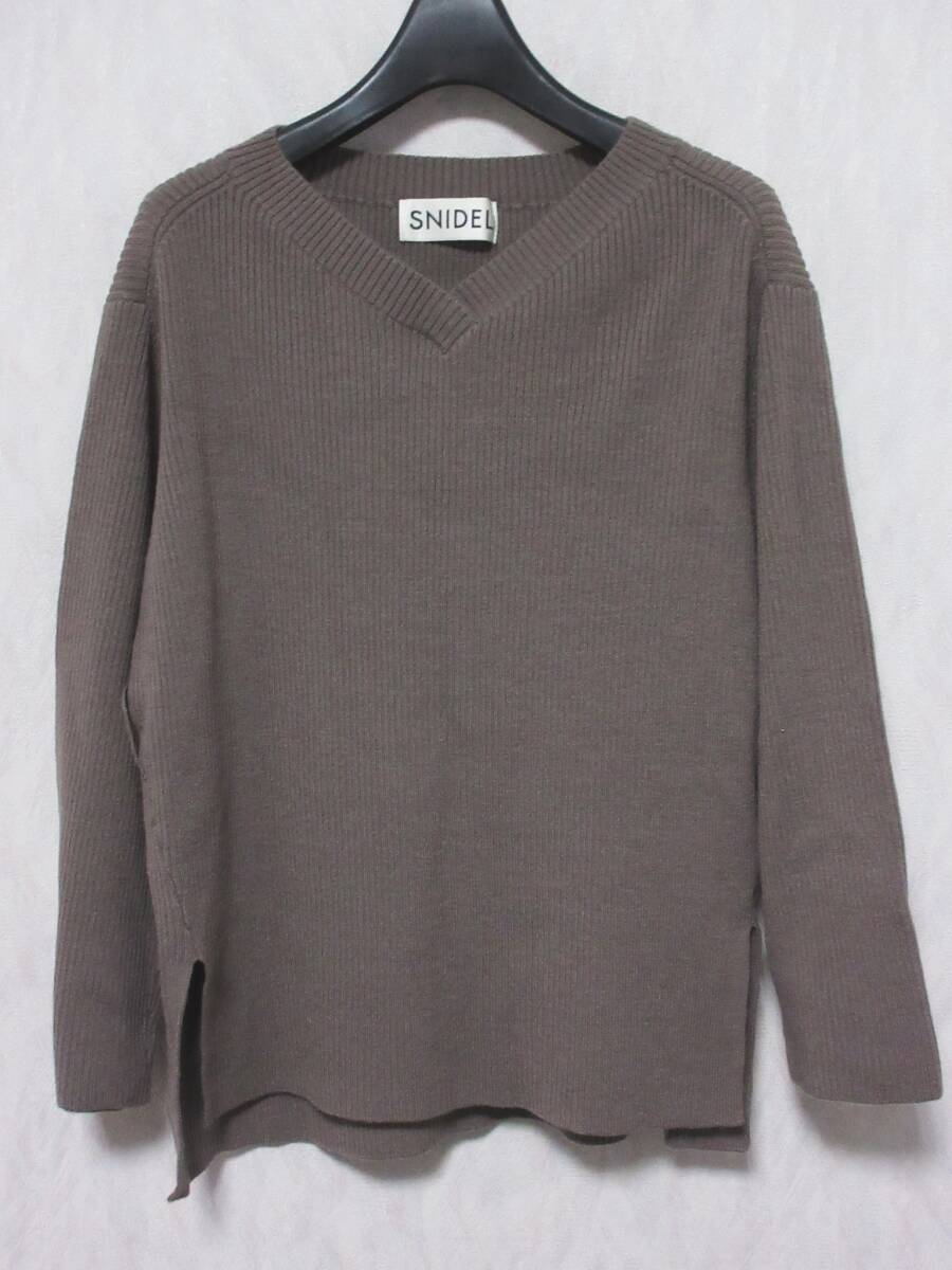 SNIDEL スナイデル 長袖 リブ編み Vネック サイドスリット ニット レディース F ブラウン irmri kn1796拍卖