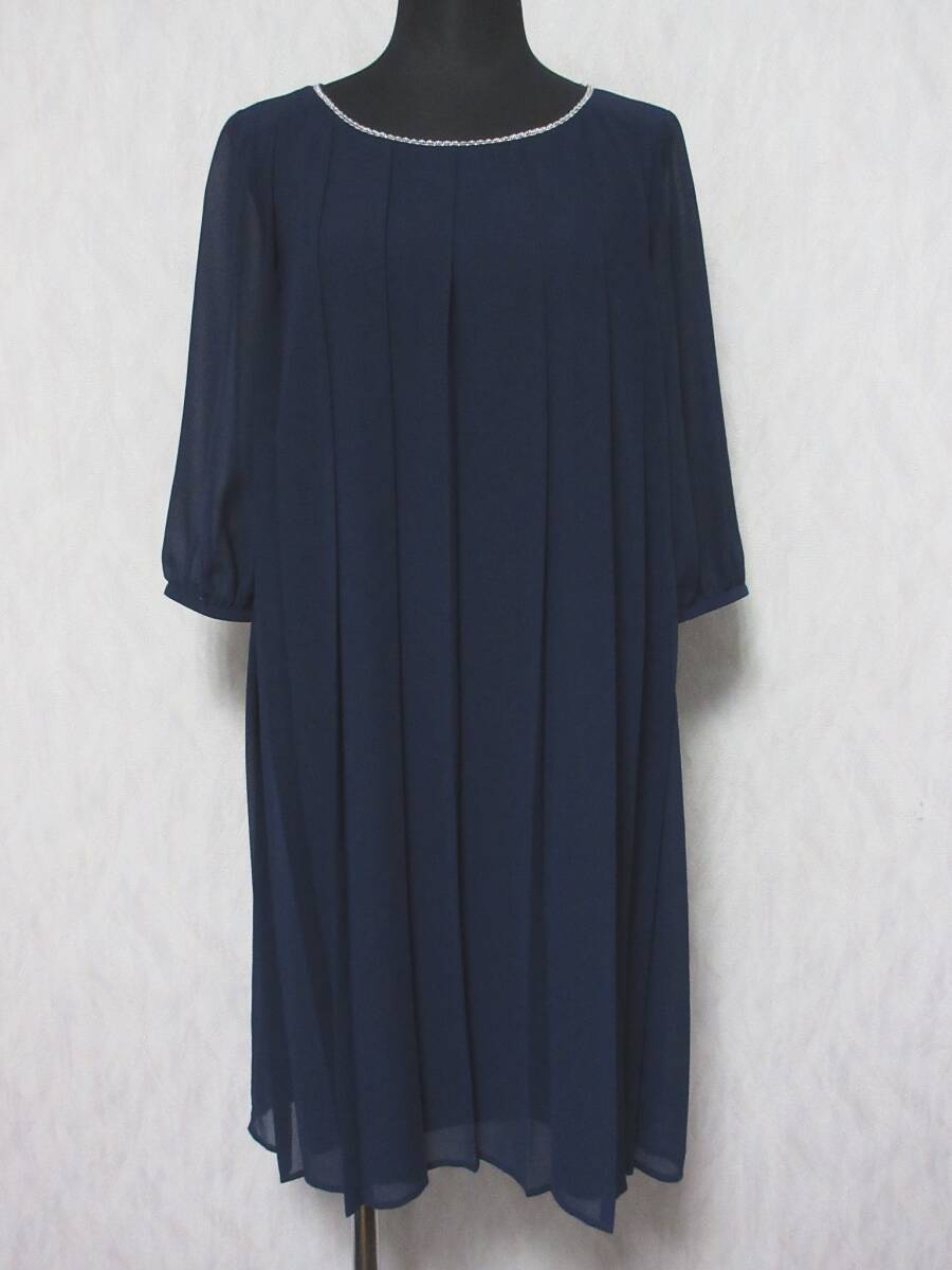 NATURAL BEAUTY BASIC ナチュラルビューティーベーシック ノーカラー 長袖 プリーツ ワンピース S ネイビー irmri yg5484拍卖