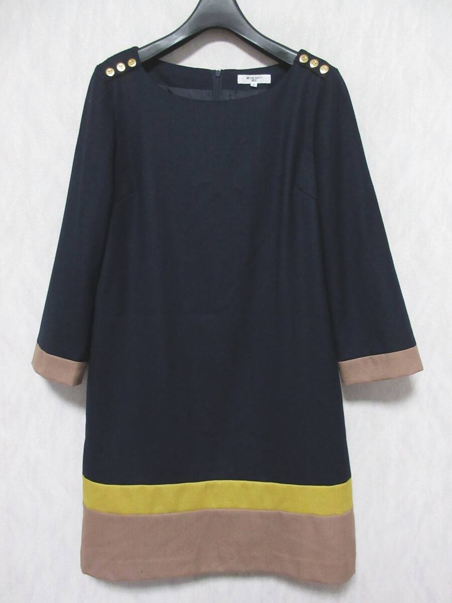 NATURAL BEAUTY BASIC ナチュラルビューティーベーシック 長袖 ノーカラー ワンピース S 017-140202 ネイビー irmri yg5488拍卖