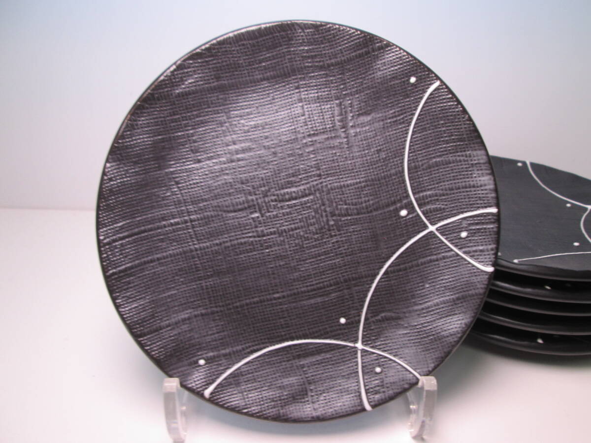 ☆お料理屋さんの器 布目/ブラック/ホワイト 銘々皿 16.2cm 六枚 菓子皿/懐石/割烹料理拍卖