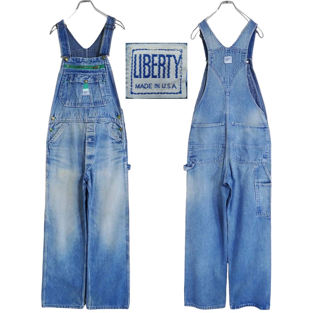5550/LIBERTY オーバーオールUSA製ビンテージ (W82cm)ボタンフライ●洗濯プレス済●デニム カバーオール サロペット リバティ ジーンズ古着拍卖