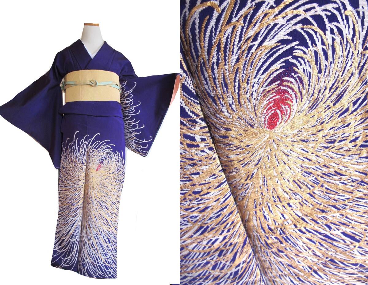 黄金の乱菊 大輪 アンティークお召し訪問着 一つ紋拍卖