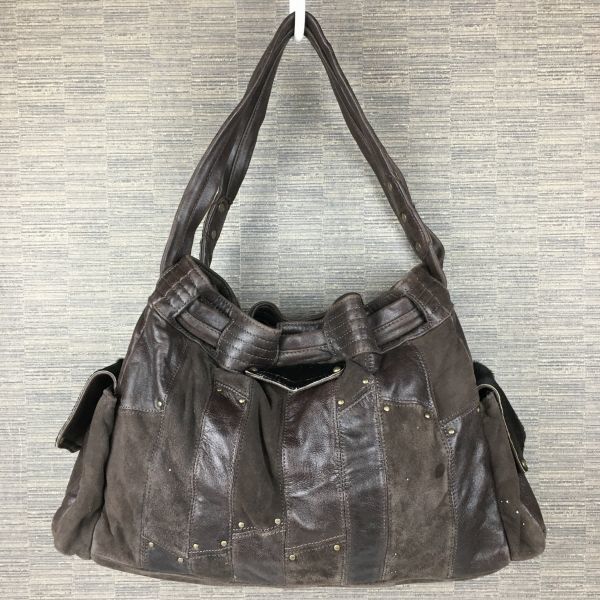 Le vernis/ルベルニ 肩掛け/トートバッグ ダークブラウン/焦げ茶 一部ハラコ 管NO.B18-10拍卖