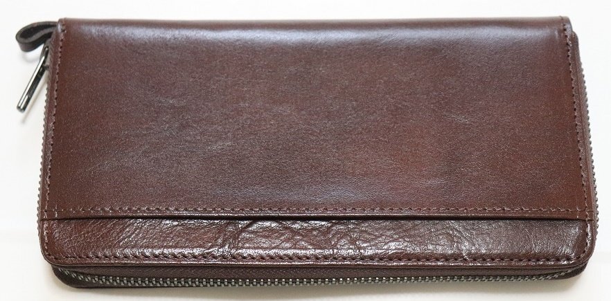 recurrenceリクレンス新品メンズラウンドジップレザー長財布箱なし茶12100円拍卖