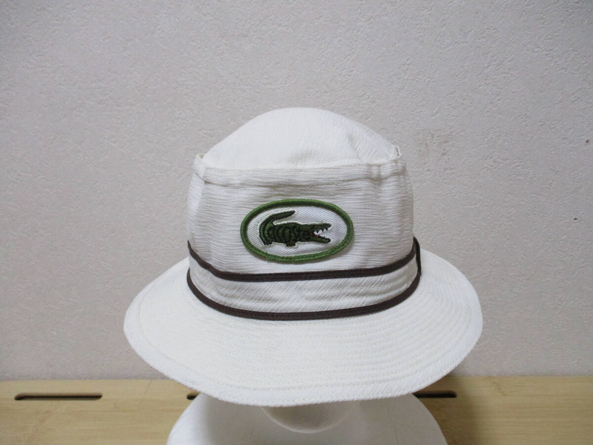 ビンテージ LACOSTE ラコステ ハット アイボリー白 サイズM (3F ハ大拍卖