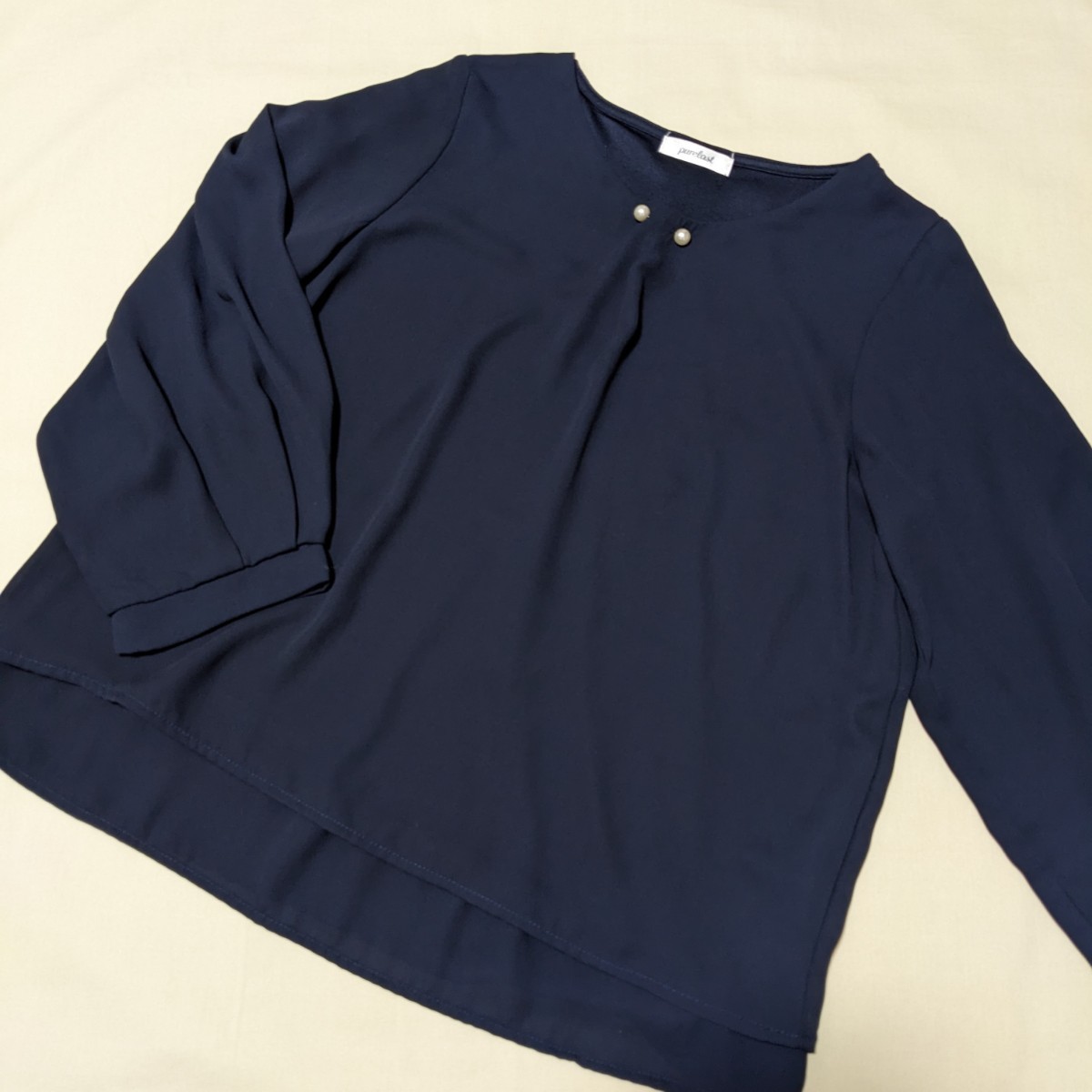 ☆FC14 purelast ピュアラスト フォーマル レディース M 七分袖 カットソー プルオーバー 紺 濃紺 ビジネス セレモニー拍卖