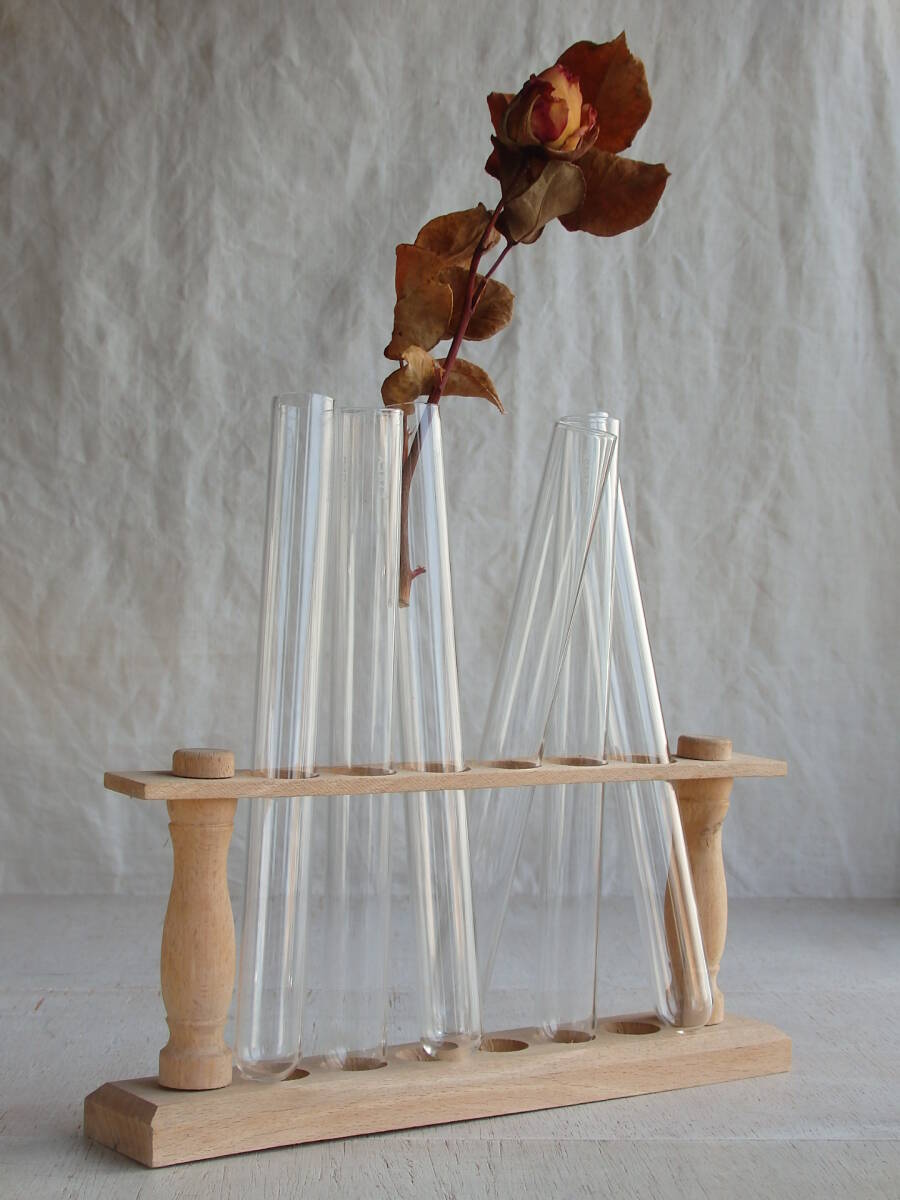 フランスアンティーク 試験管立て スタンド ラック セット ガラス瓶 ポット ボトル 古木 ブロカント 一輪挿し 花器 北欧 カフェ tt拍卖