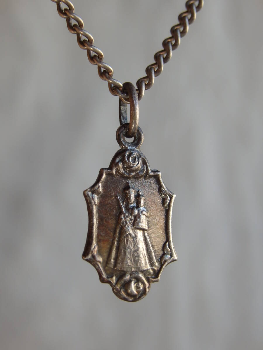 フランスアンティーク シルバープレート ローズ ペンダントトップ ネックレス ペンダント マリア 不思議のメダイ 無原罪の御宿り T拍卖