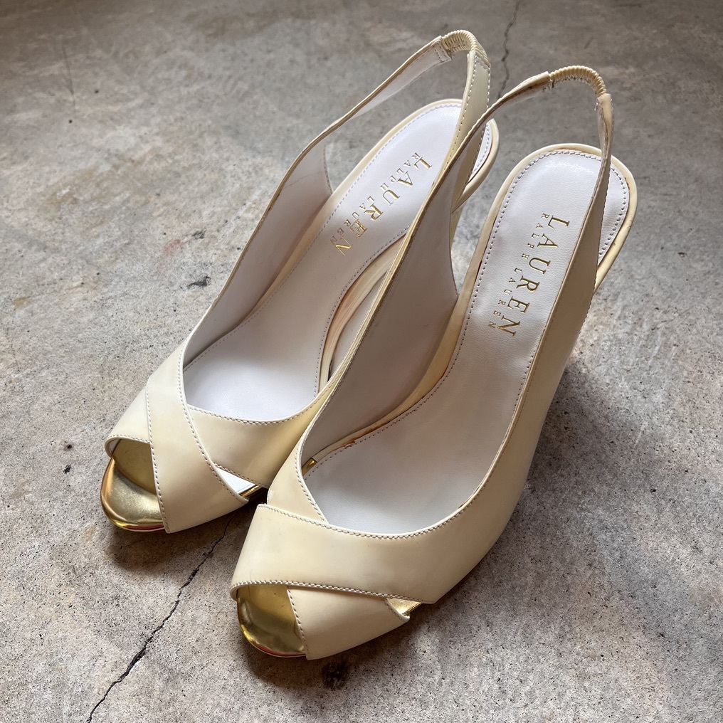 LAUREN RALPH LAUREN ローレンラルフローレン パンプス ウェッジヒール クリーム アイボリー ゴールド オフィス拍卖