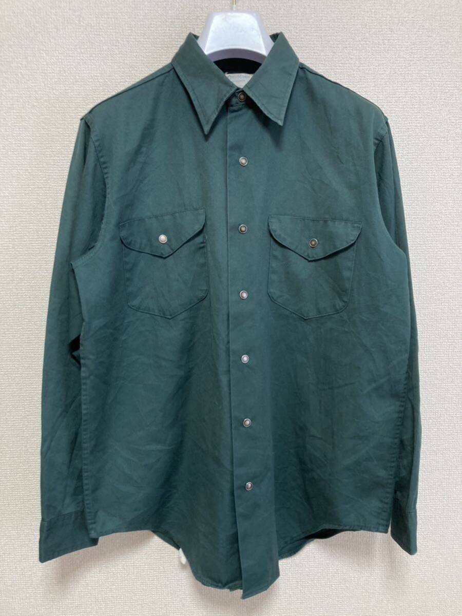 70's USAヴィンテージ OSHKOSH B'GOSH オシュコシュ ワークシャツ 長袖シャツ 古着 SCOVILL スナップボタン オリーブ 緑 15 1/2拍卖