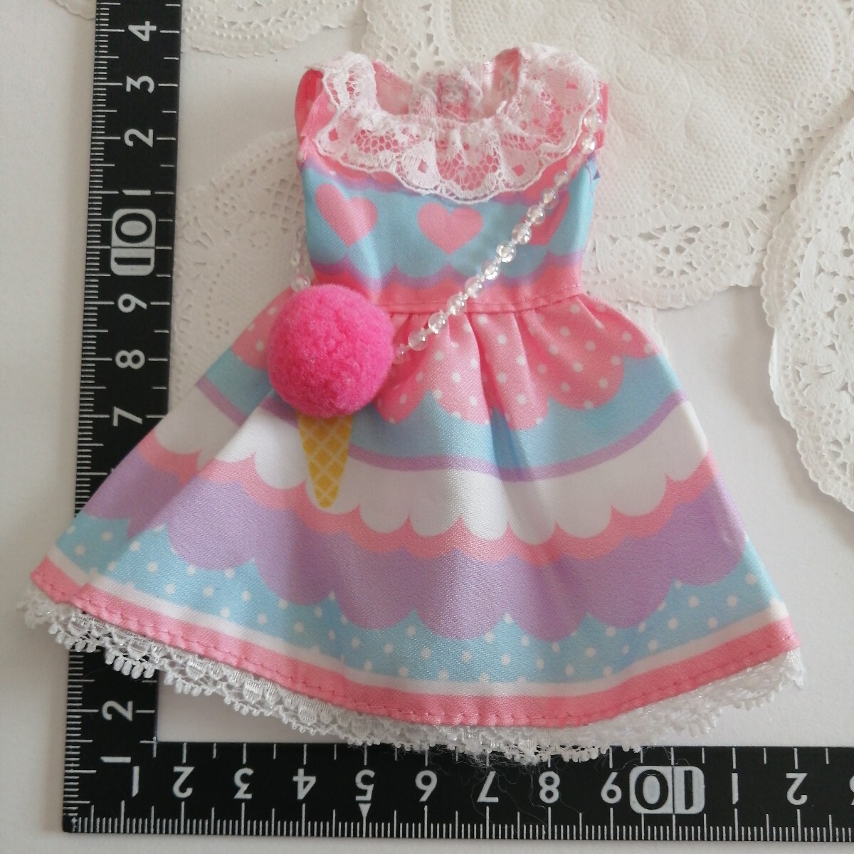 4r0317 ドール用 ピンク レース襟 メルヘン ワンピース アイスクリーム ピュアニーモ リカちゃん ブライス 1/6ドール拍卖
