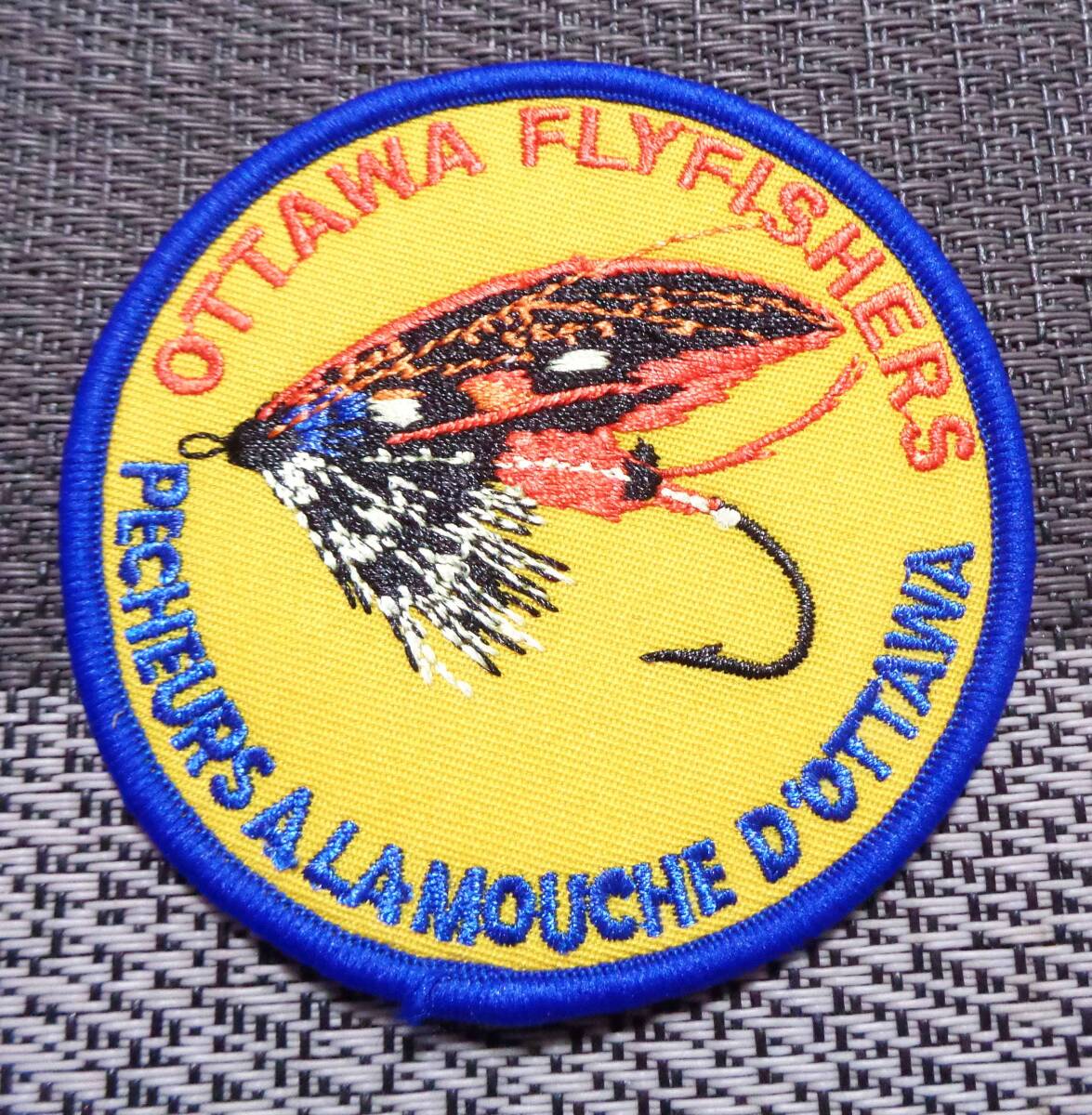 黄青OF円型◆激熱カナダ オタワ Ottawa Flyfishers Societyフライ・フィッシングFly Fishing刺繍ワッペン ◆釣り☆アウトドア■サバゲーDIY拍卖