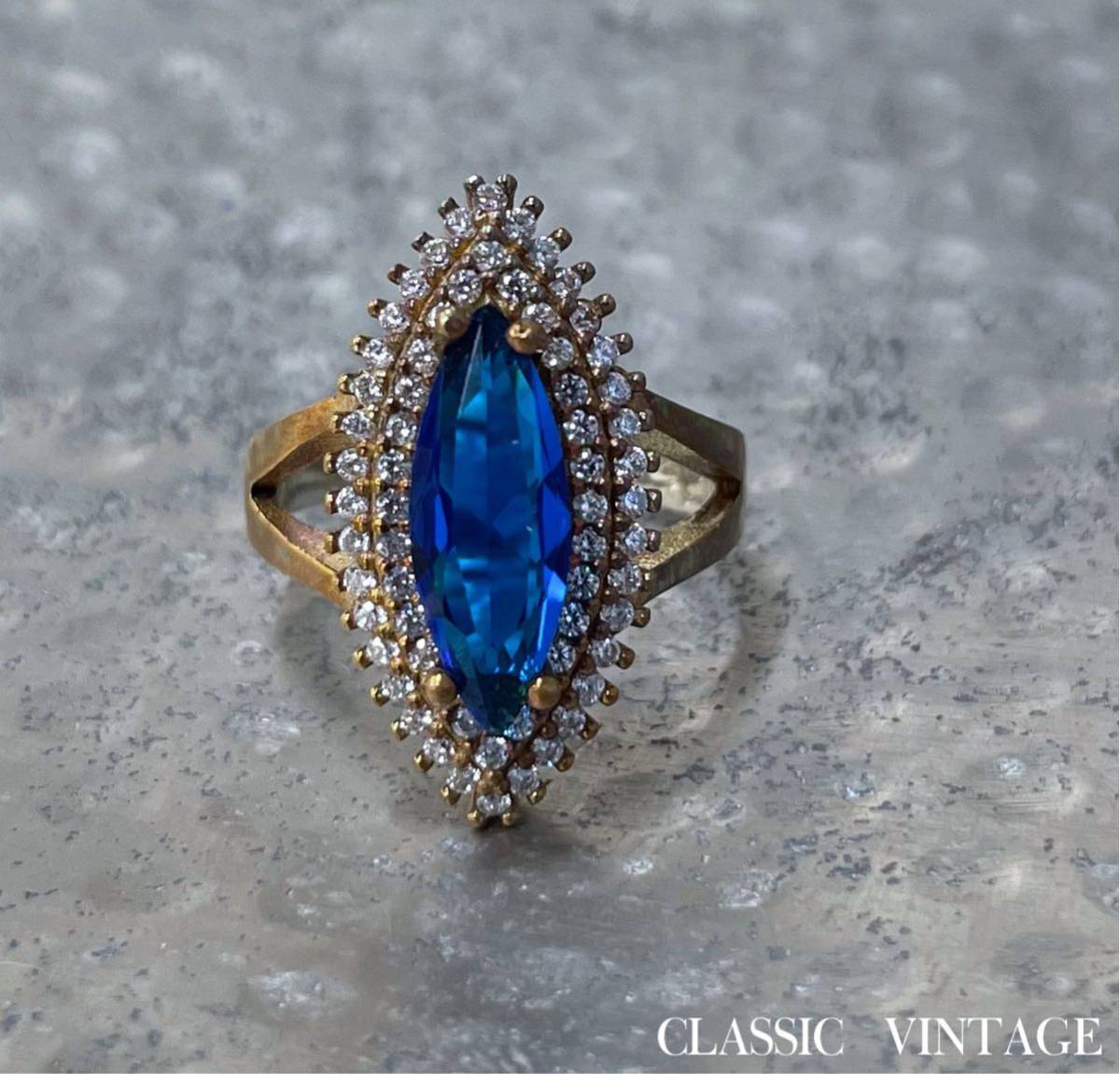 2st203 ヴィンテージ サファイアカラー 色石 宝石 silver 925 刻印 パヴェ リング 指輪拍卖