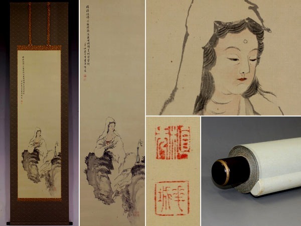 【真作】植木華城【白衣観音】◆絹本◆識箱◆掛軸 x02085拍卖