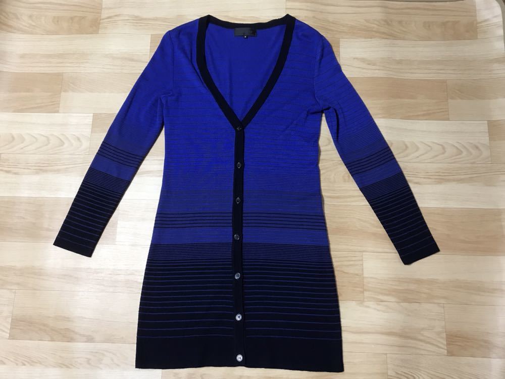 ★UNTITLED アンタイトル ボーダー ロング カーディガン 2 ブルー ★拍卖