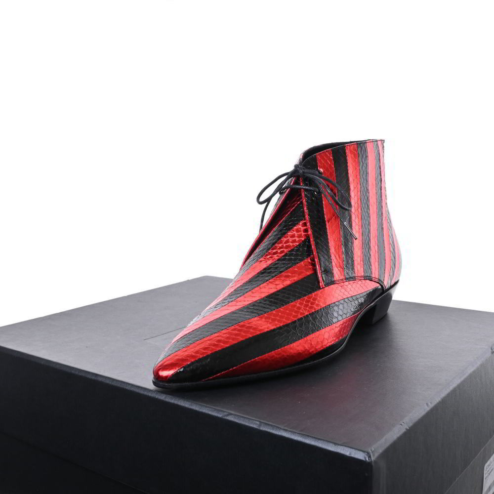 美品 Saint Laurent Paris ストライプ チャッカブーツ 43 レッド サンローラン KL4BUSLA29拍卖
