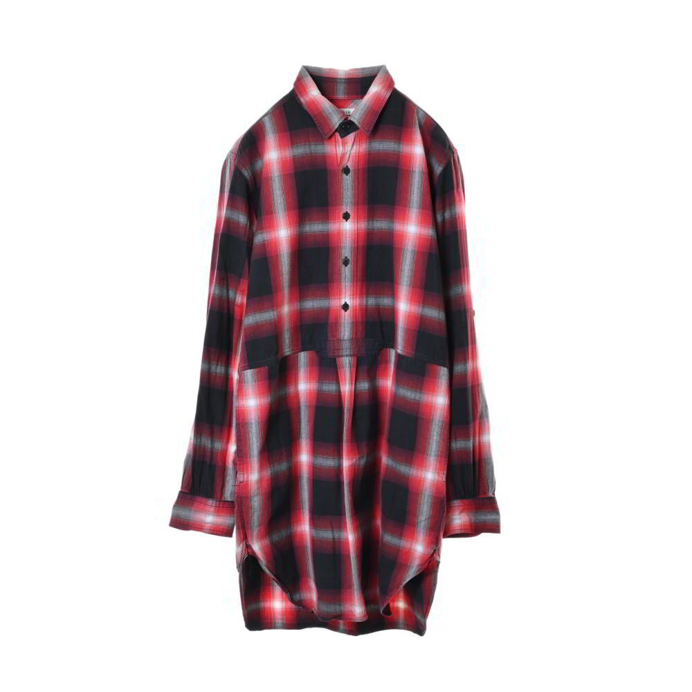 美品 UNUSED チェック柄 コットン プルオーバー ロングシャツ 1 レッド アンユーズド KL4BPKBU32拍卖